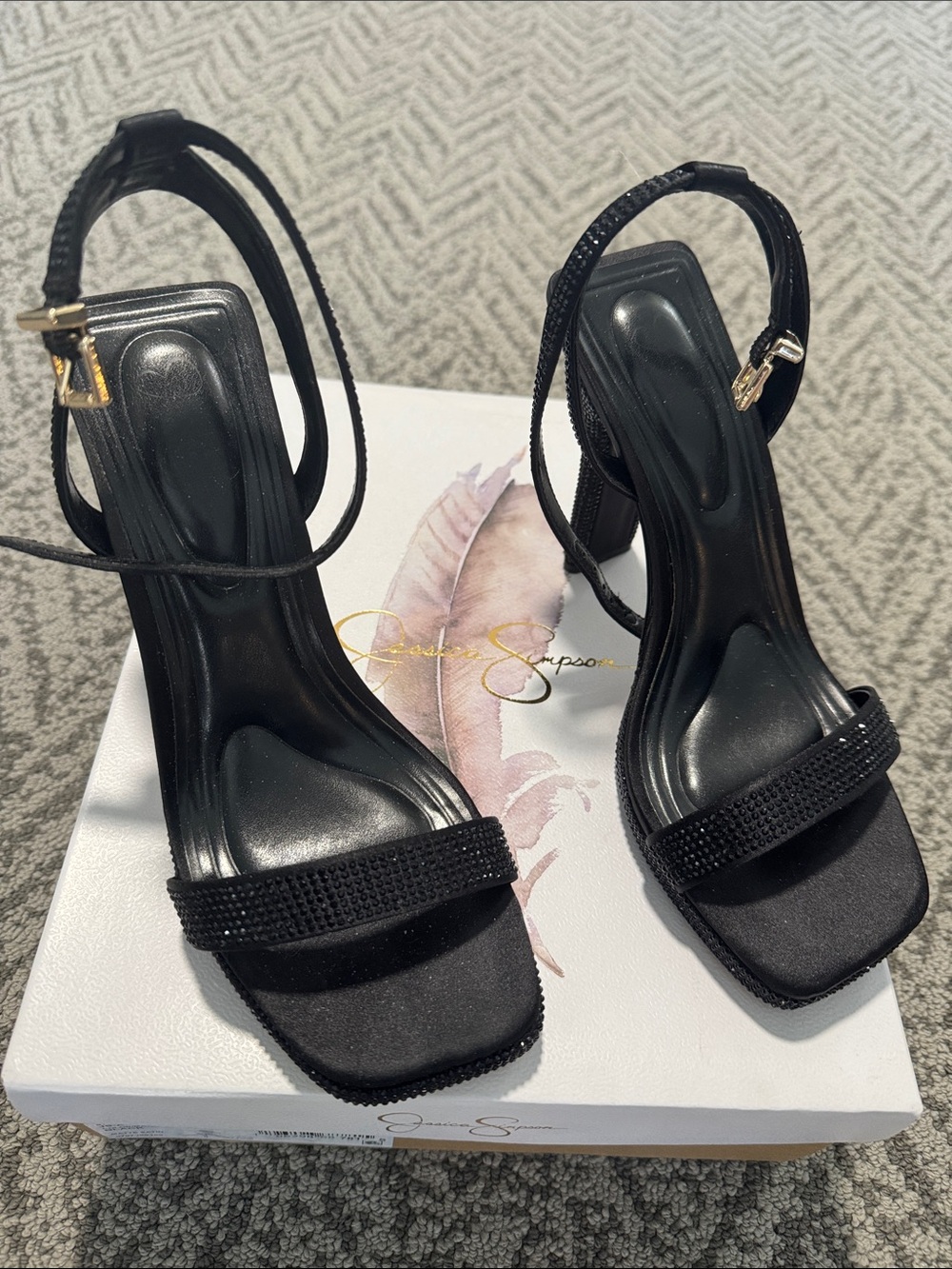Jessica Simpson Black Crystal Ankle Strap Heels